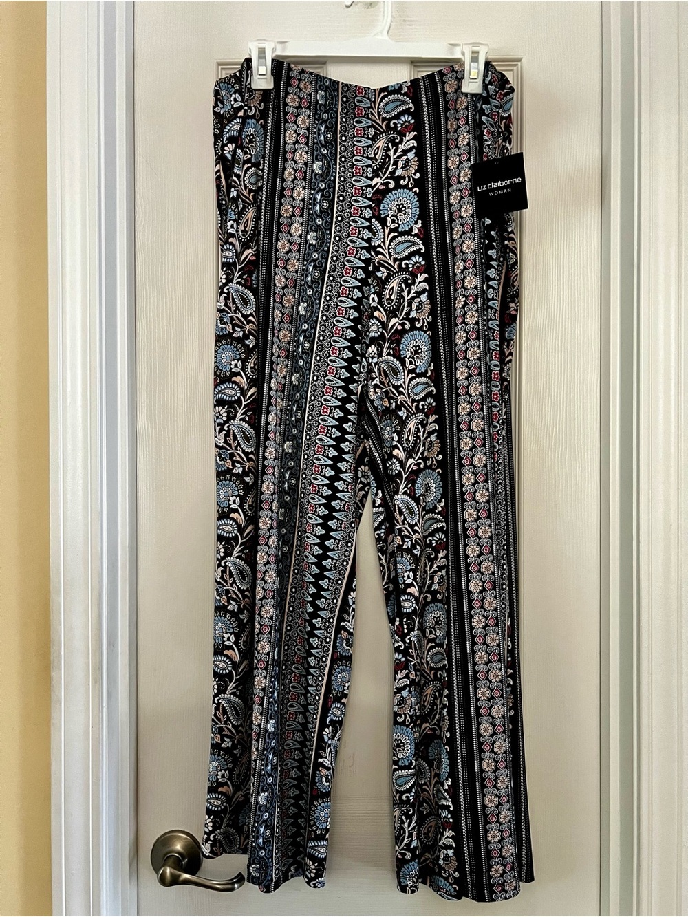 Liz Claiborne Multi-Color Paisley Boho Palazzo/ Wide-Leg Pull on Pants.